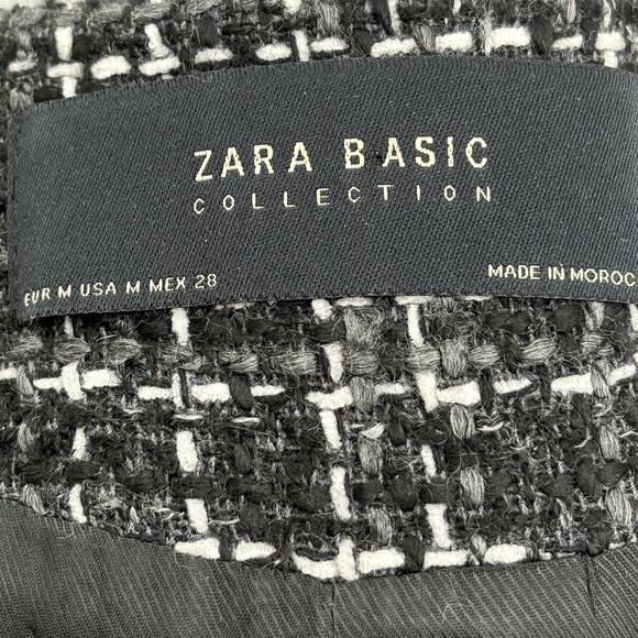 Zara Black Tweed Embellished Faux Leather Contrast Full Zip Coat - Picture 12 of 12